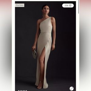 BHLDN Dylan One-Shoulder Satin Side-Slit Gown